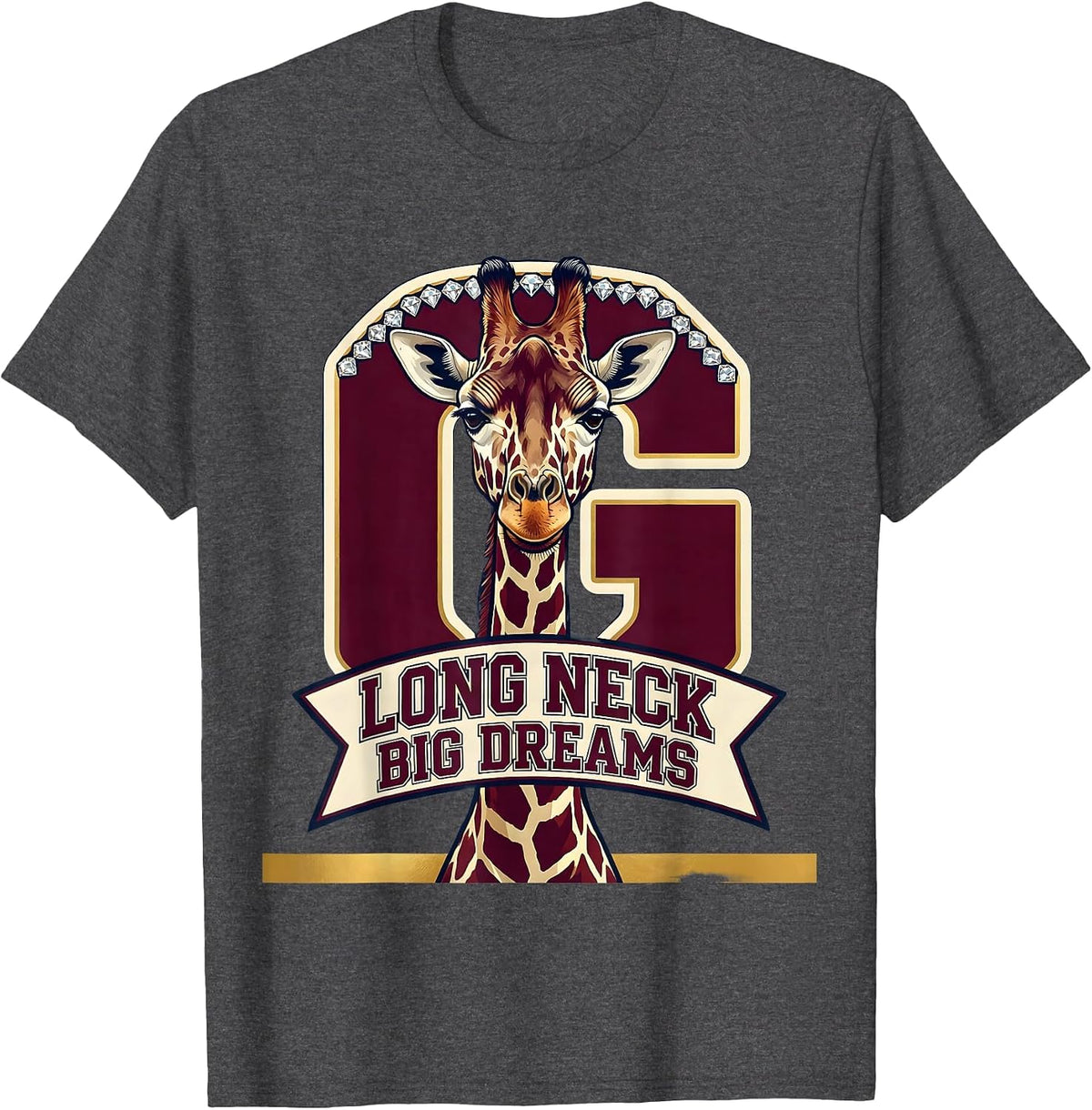 Men's Long Neck Big Dreams Giraffe Graphic Design T-Shirt - Dark Heather Grey