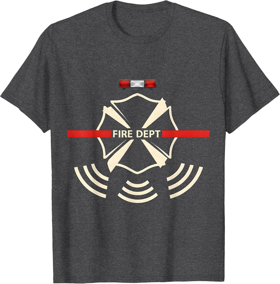 Men's Fire Dept Minimalist Firefighter Badge Humor Occupation T-Shirt - Dark Heather Grey
