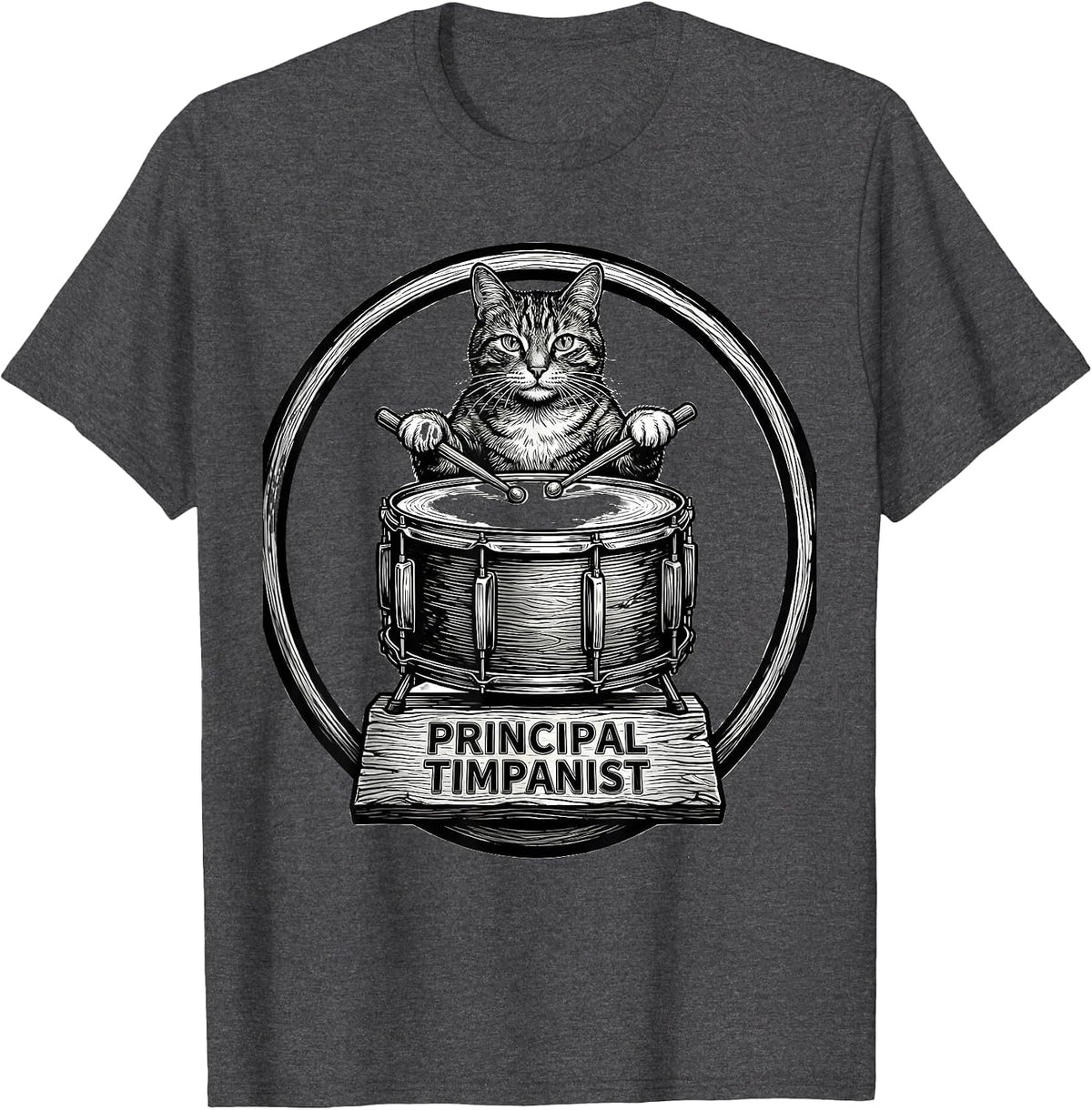 Men's Principal Timpanist Funny Cat Lover Music Rock Humor T-Shirt - Dark Heather Grey