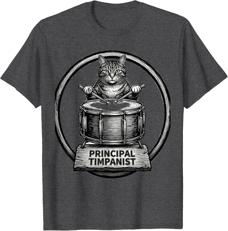 Men's Principal Timpanist Funny Cat Lover Music Rock Humor T-Shirt - Dark Heather Grey
