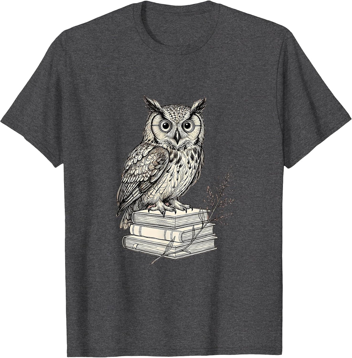 Men's Wise Owl on Books Cute Teacher Graphic T-Shirt - Dark Heather Grey