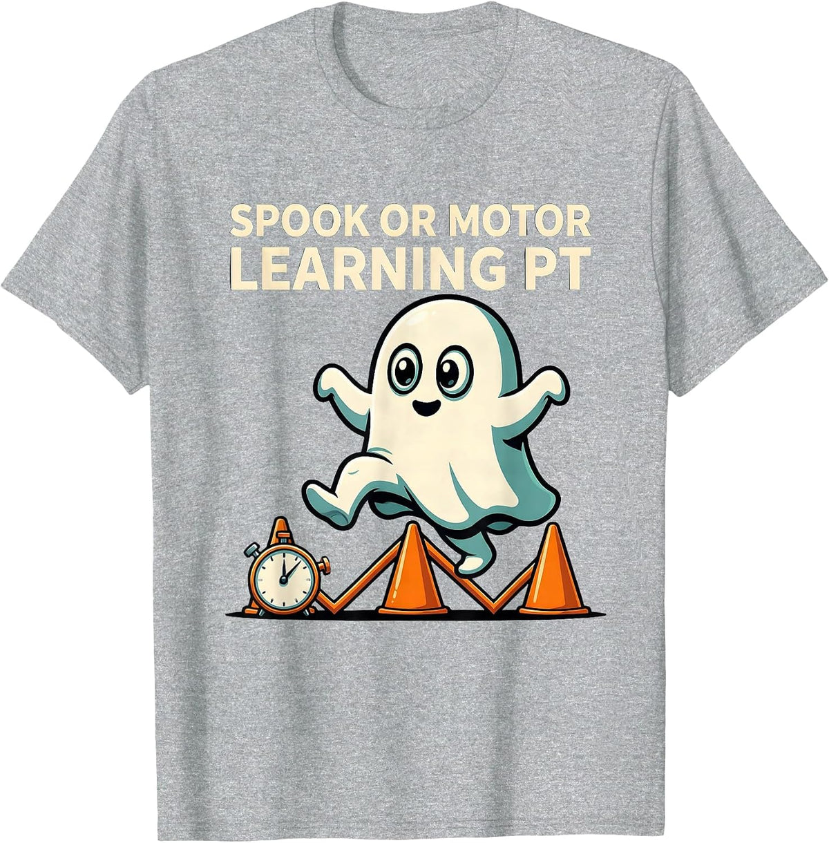 Men's Spook Or Motor Learning PT Cartoon Ghost Physical Therapist T-Shirt - Heather Grey