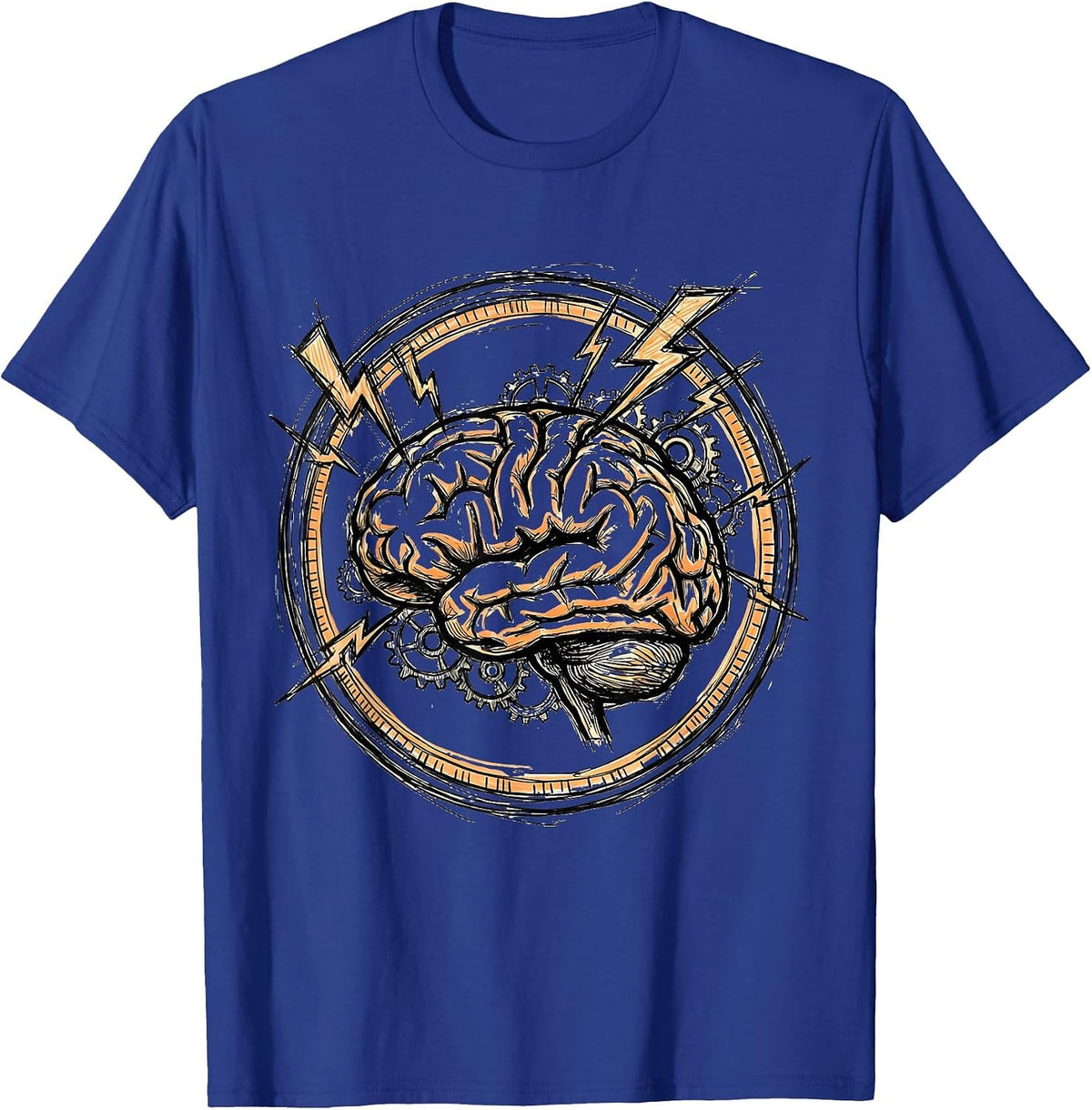 ADHD Awareness Brain Lightning Bolts Gears Design T-Shirt - Royal Blue