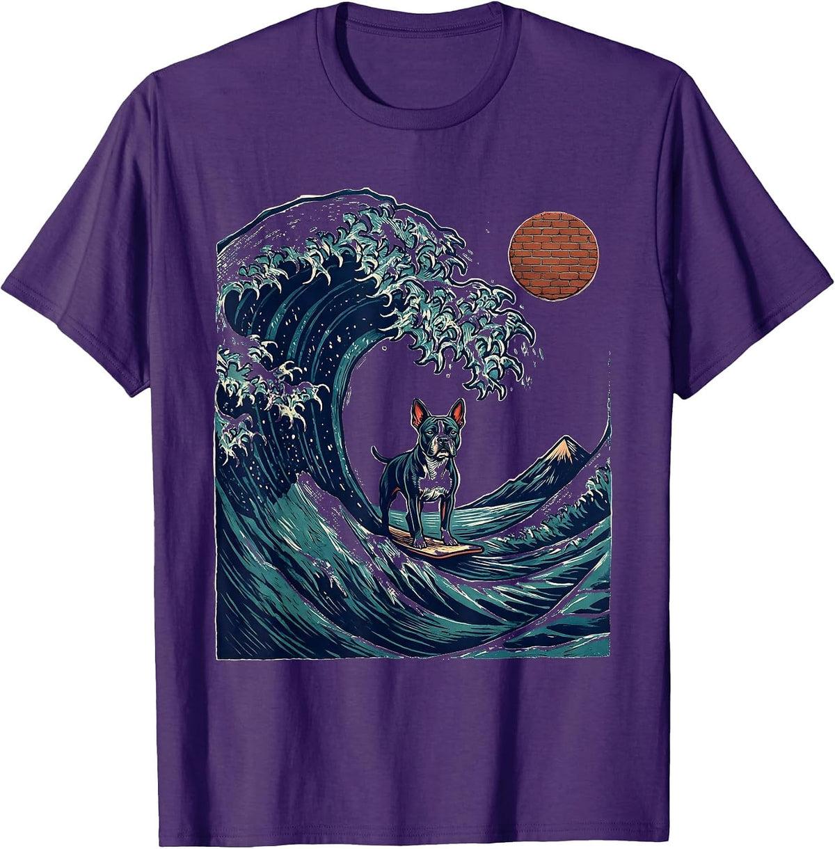 Men's American Staffordshire Terrier Japanese Great Wave Surfing T-Shirt - Purple
