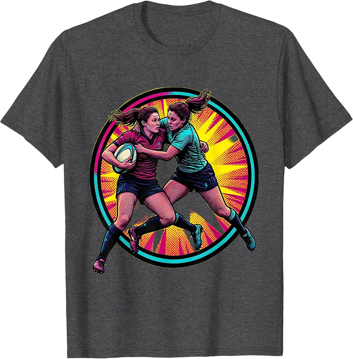 Men's Fierce Rugby Tackler Mid-Air Collision Graphic T-Shirt - Dark Heather Grey