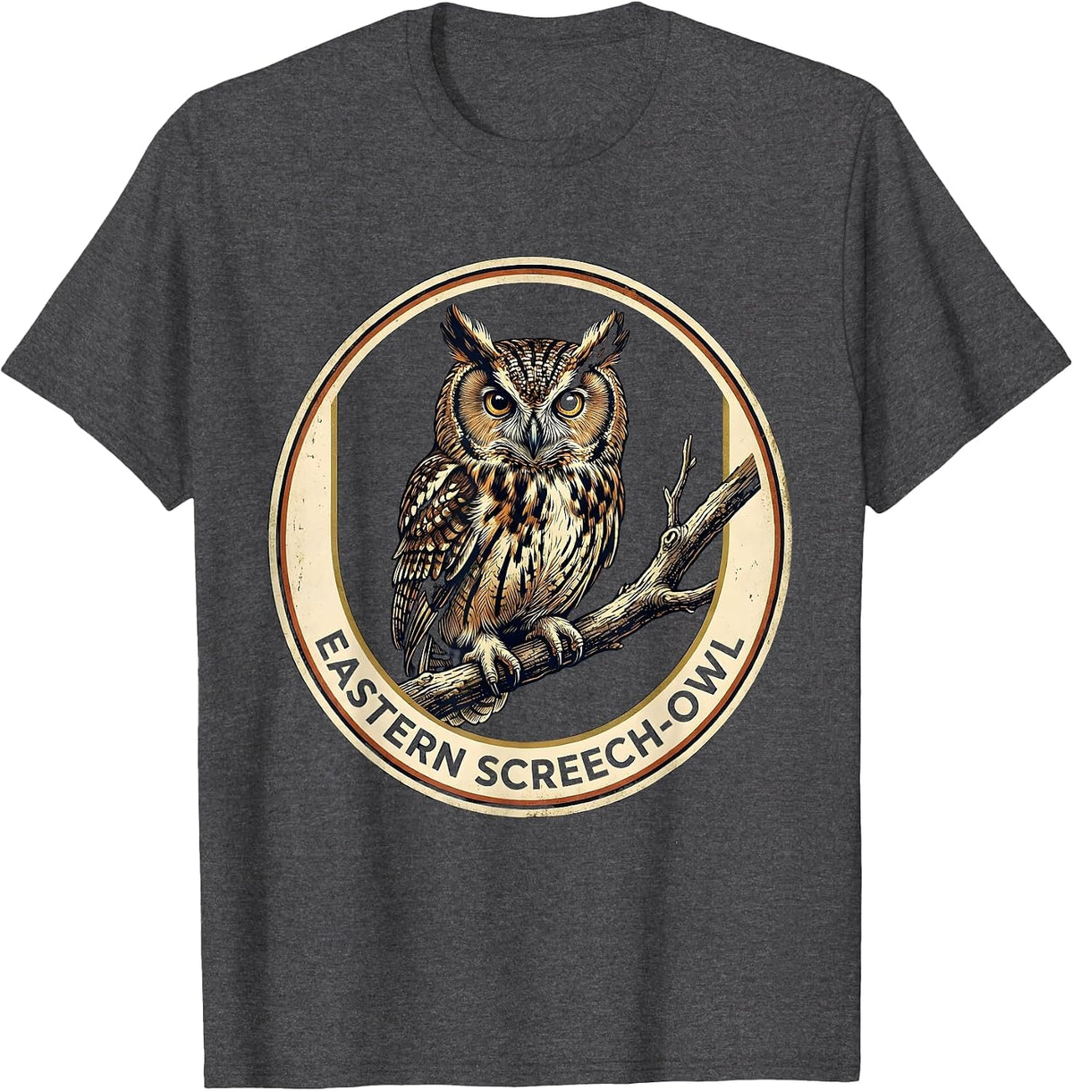 Men's Eastern Screech-Owl Vintage Nature Owl Lover Birdwatcher T-Shirt - Dark Heather Grey