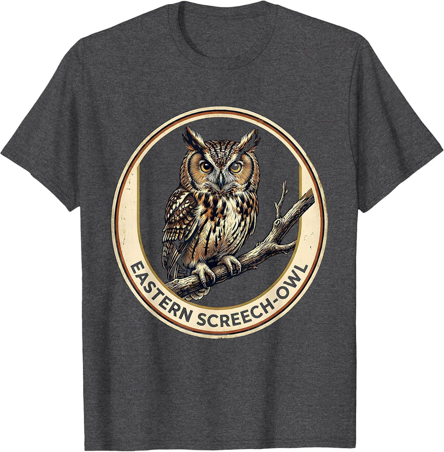 Men's Eastern Screech-Owl Vintage Nature Owl Lover Birdwatcher T-Shirt - Dark Heather Grey