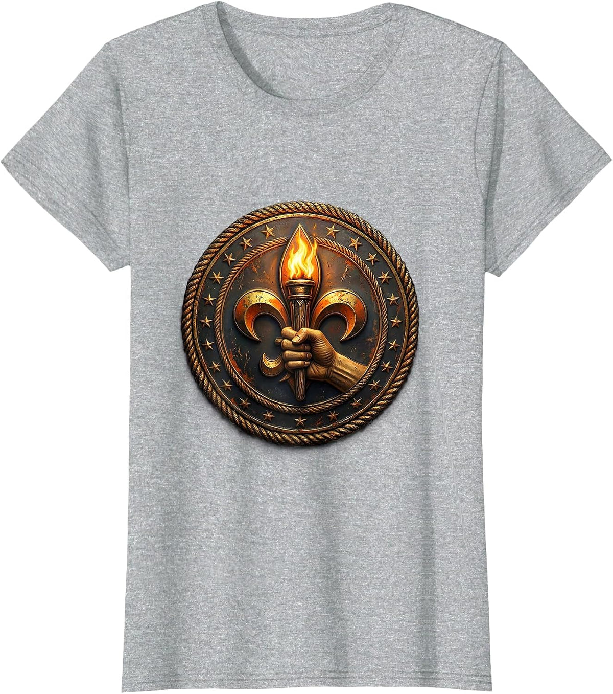 Women's Mardi Gras Fleur-de-Lis Flaming Torch Design T-Shirt - Heather Grey