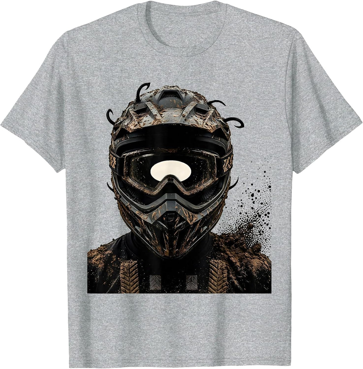Men's Mud Caked Motocross Helmet Dirt Bike Rider Biker T-Shirt - Heather Grey