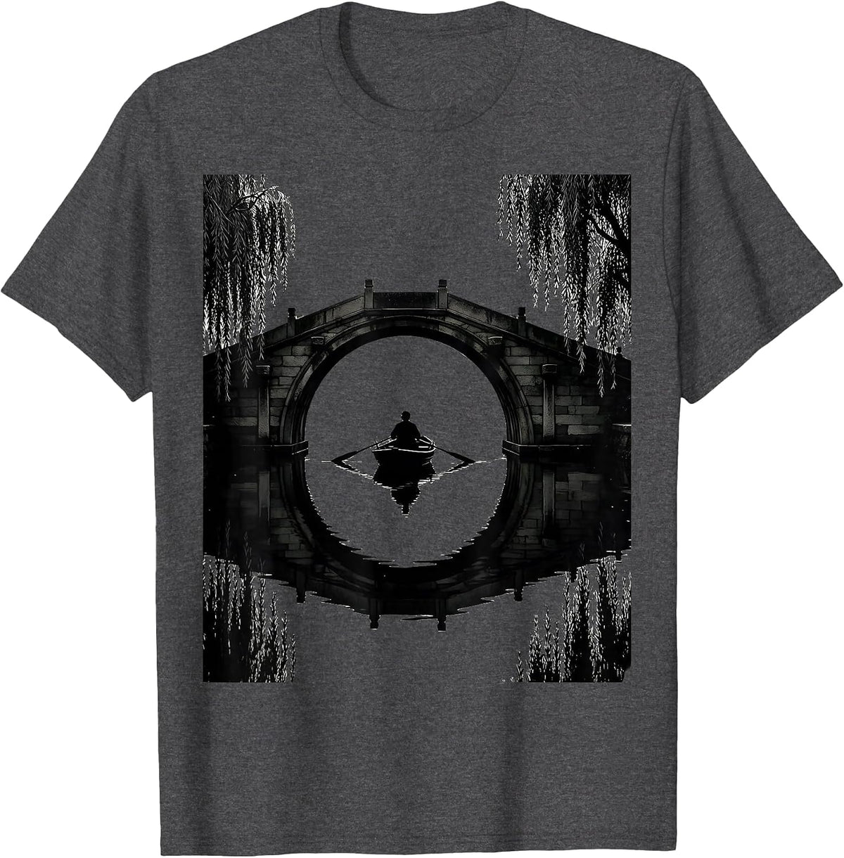 Central Park Rowboat Under Bridge New York T-Shirt - Dark Heather Grey