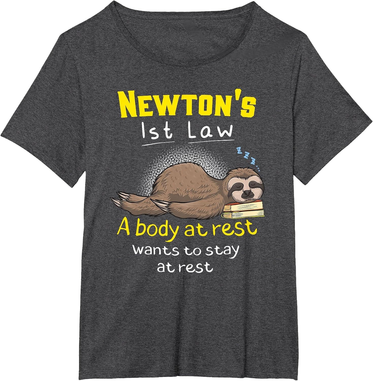 Newton's Law Funny Physics Joke Inertia Cartoon T-Shirt - Dark Heather Grey