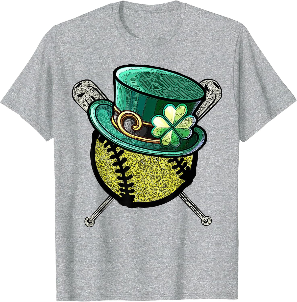 Softball Baseball Leprechaun Hat Shamrock St.Patrick's Day T-Shirt - Heather Grey