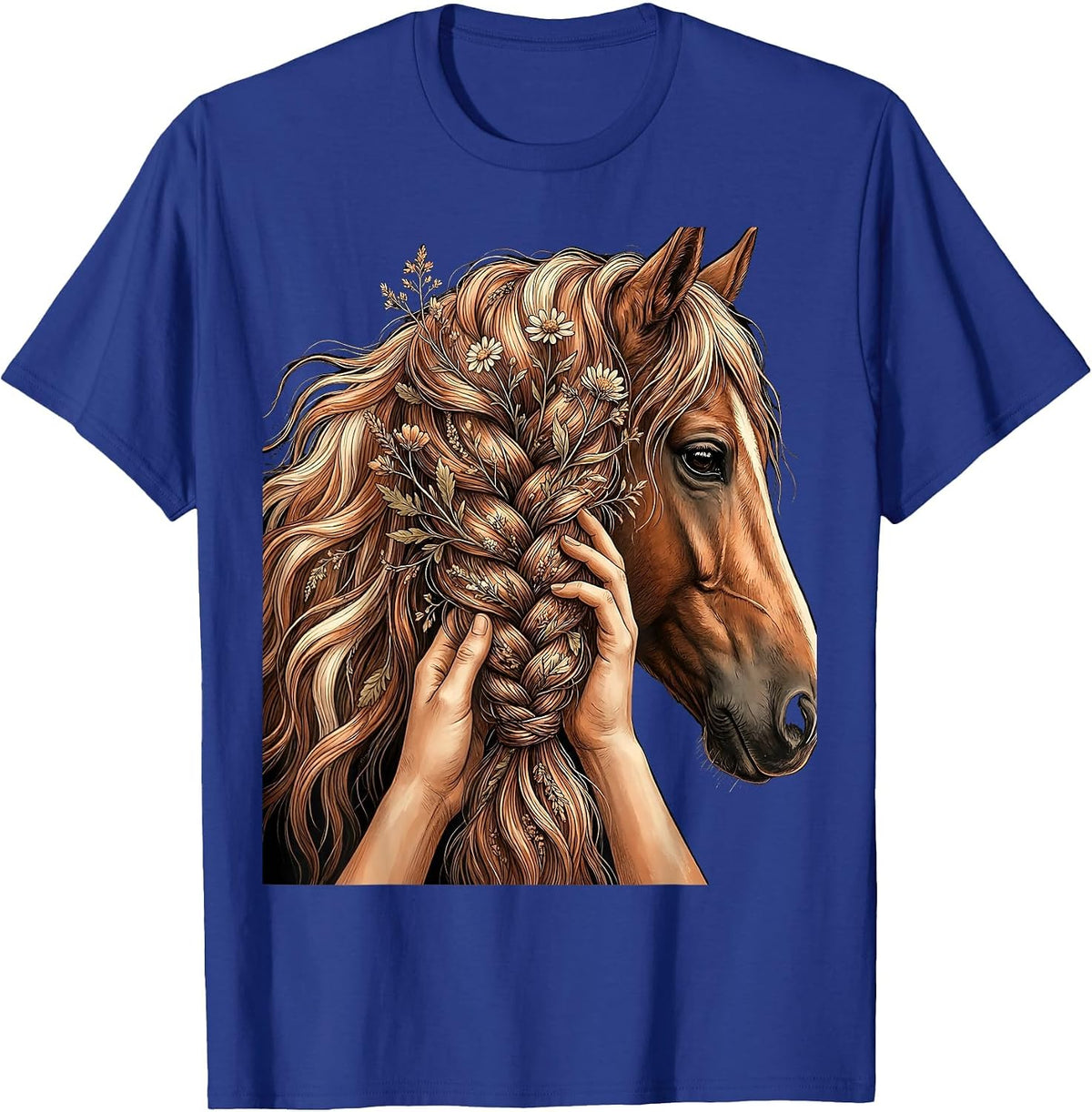Horse Mane Braiding Country Life Graphic T-Shirt - Royal Blue