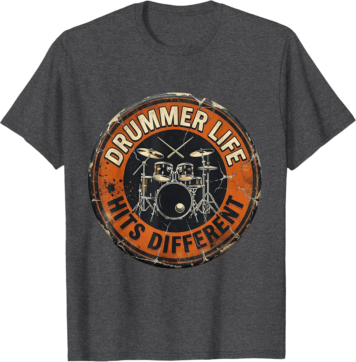 Drummer Life Hits Different Music Design T-Shirt - Dark Heather Grey