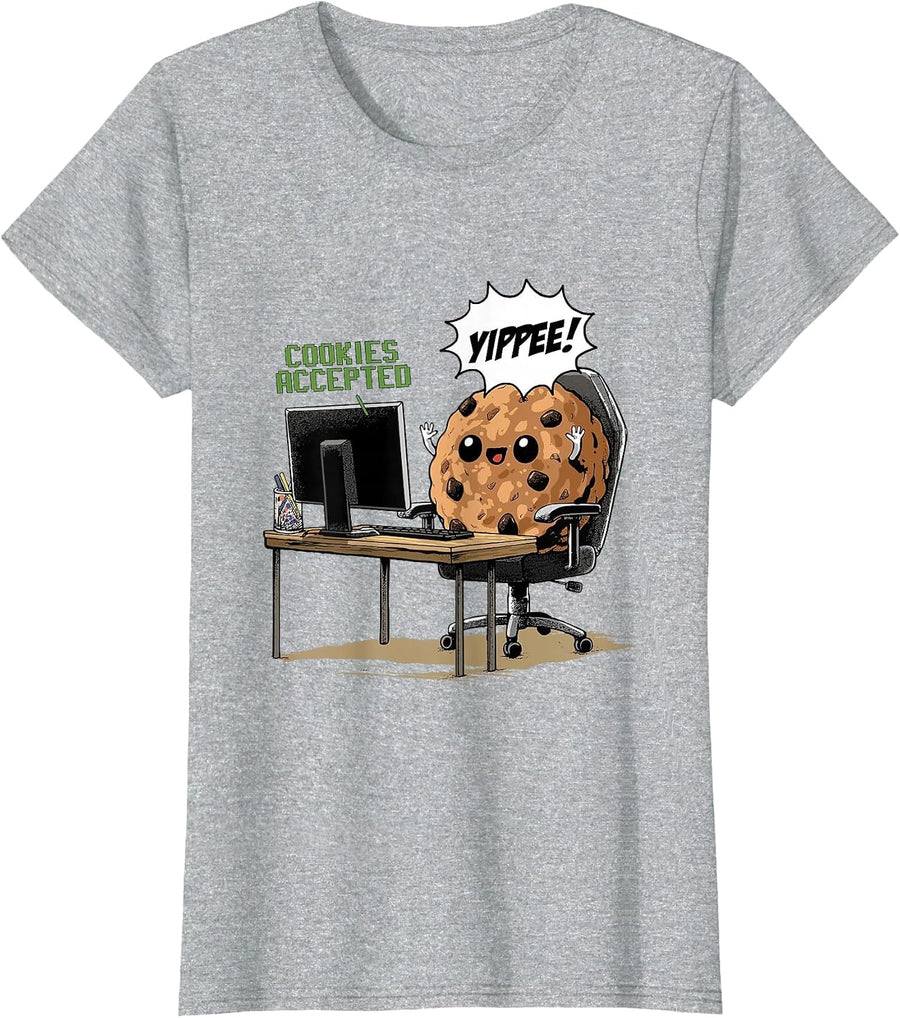 Cookies Accepted Nerd Shirt Funny Computer Internet Coder T-Shirt, Women, Heather Grey, Small - As Pictured