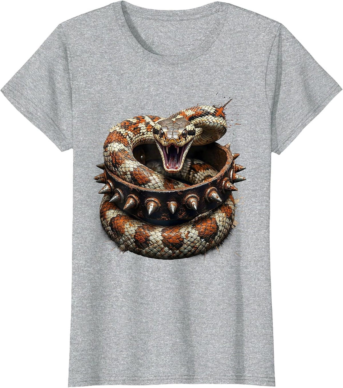 Punk Rock Snake and Spiked Bracelet Graphic T-Shirt - Heather Grey