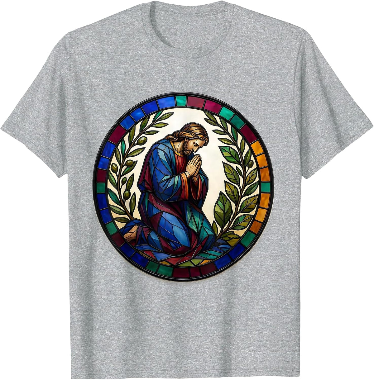 Men's Jesus Kneeling in Garden Prayer Illustration T-Shirt - Heather Grey