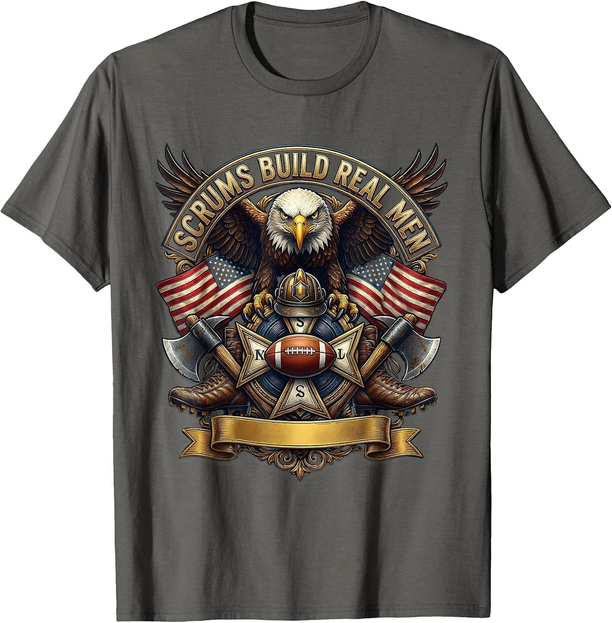 Scrums Build Real Men Rugby Graphic Design T-Shirt - Asphalt Grey