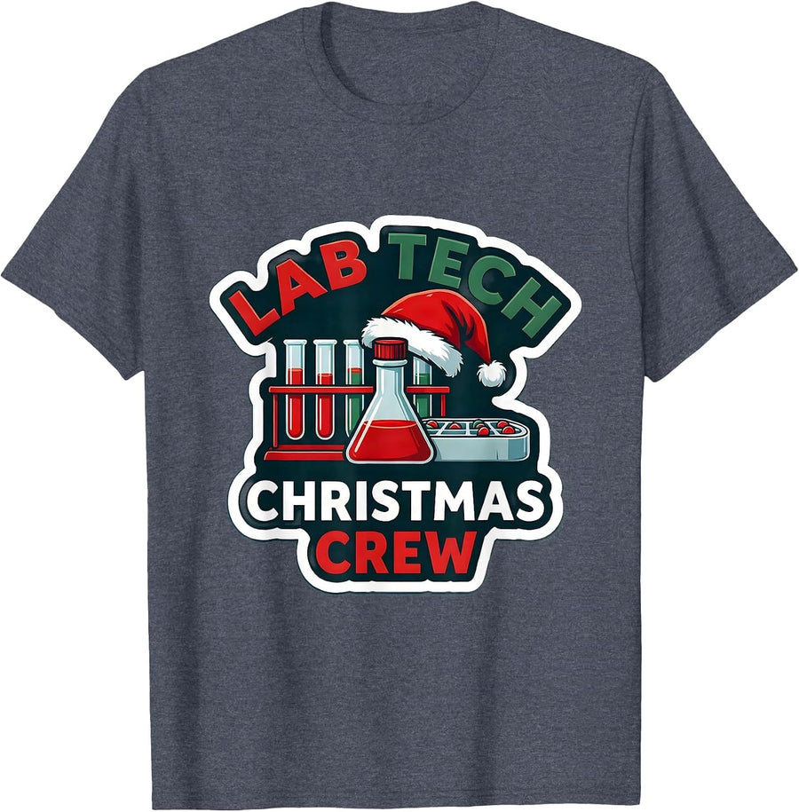 Lab Tech Christmas Crew Funny Pharmacy Technician Holiday T-Shirt - Heather Blue