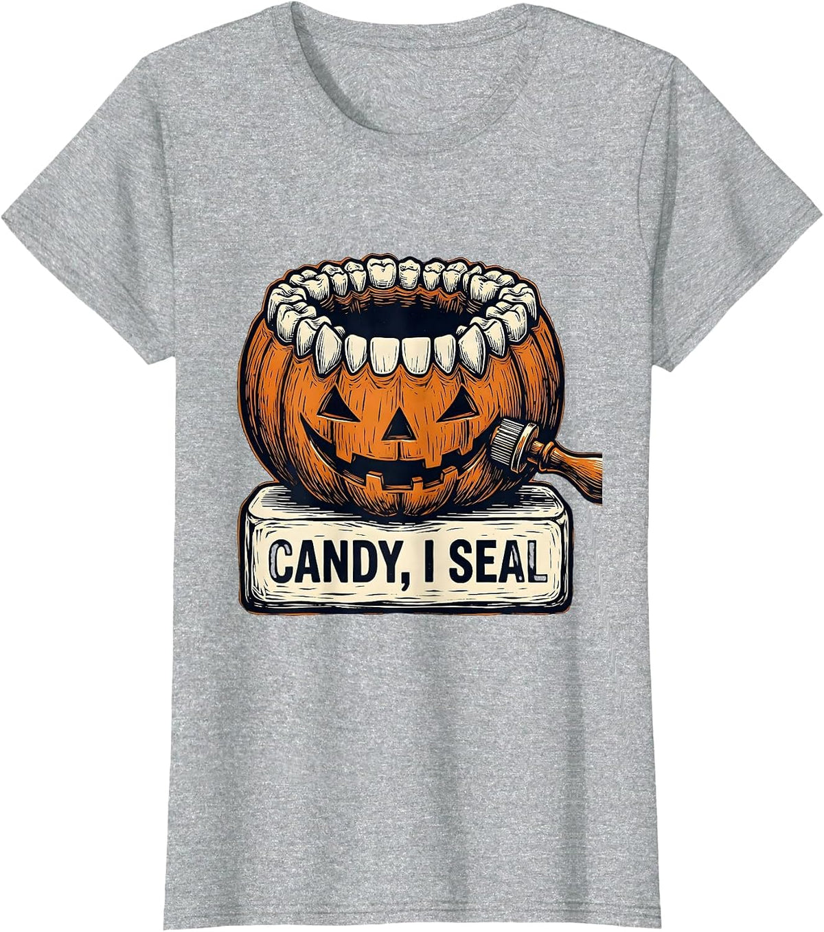 Women's Candy I Seal Funny Dental Hygienist Halloween Fall Humor T-Shirt - Heather Grey