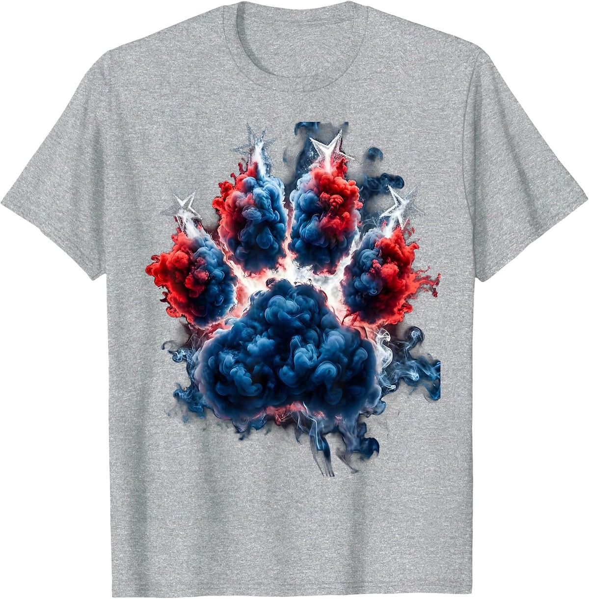 Men's Patriotic Bear Paw Print Red White Blue Star T-Shirt - Heather Grey
