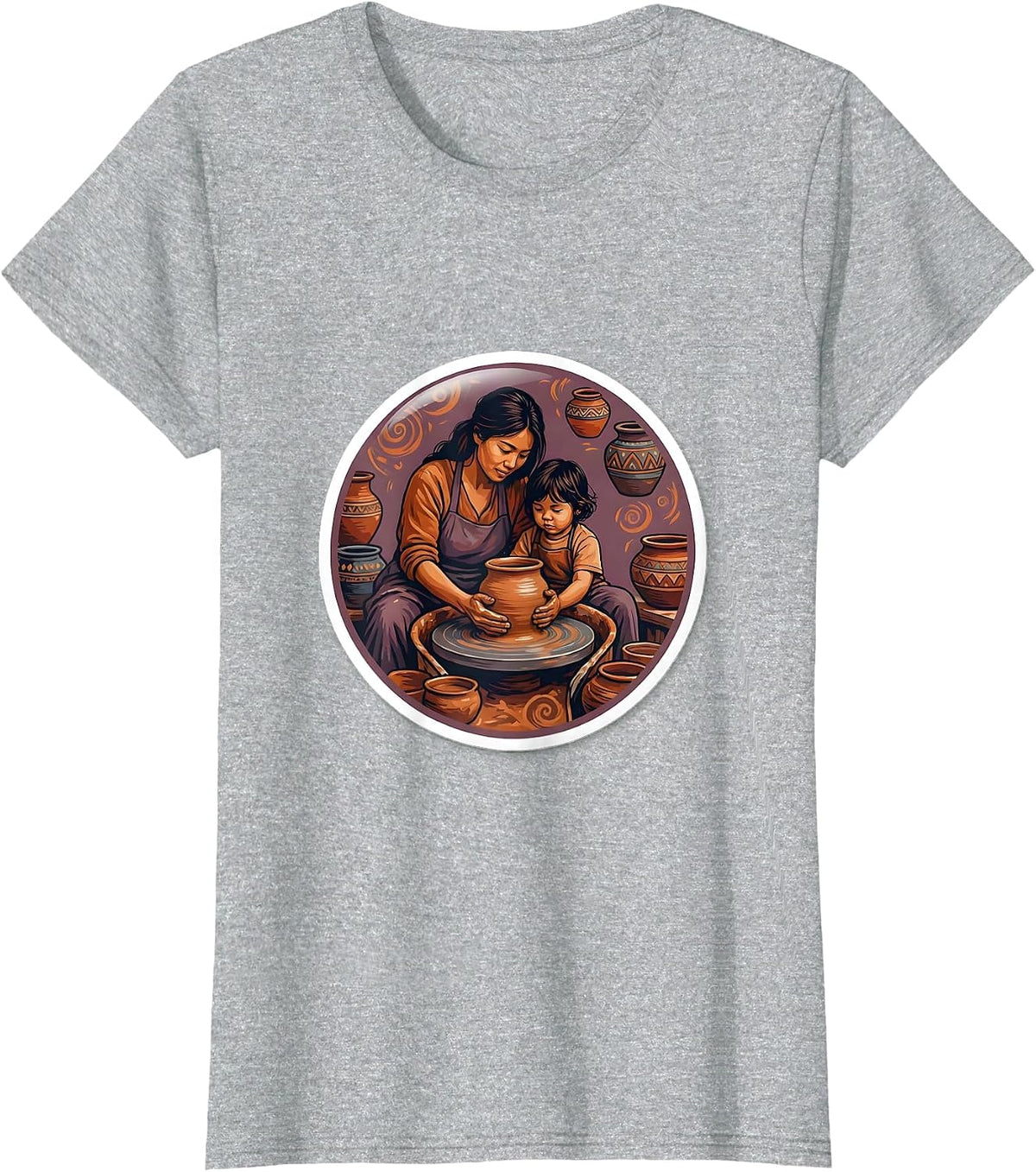 Aunt and Child Pottery Painting Art Design T-Shirt - Heather Grey