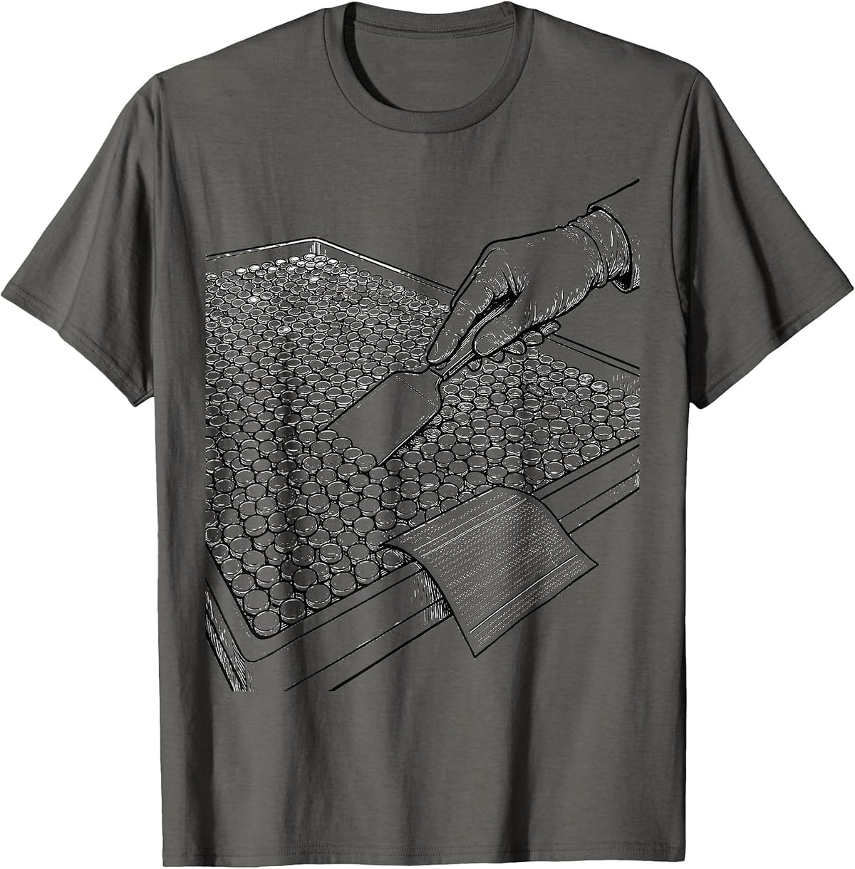Men's Counting Tray Pharmacy Tech Job Humor T-Shirt - Asphalt Grey