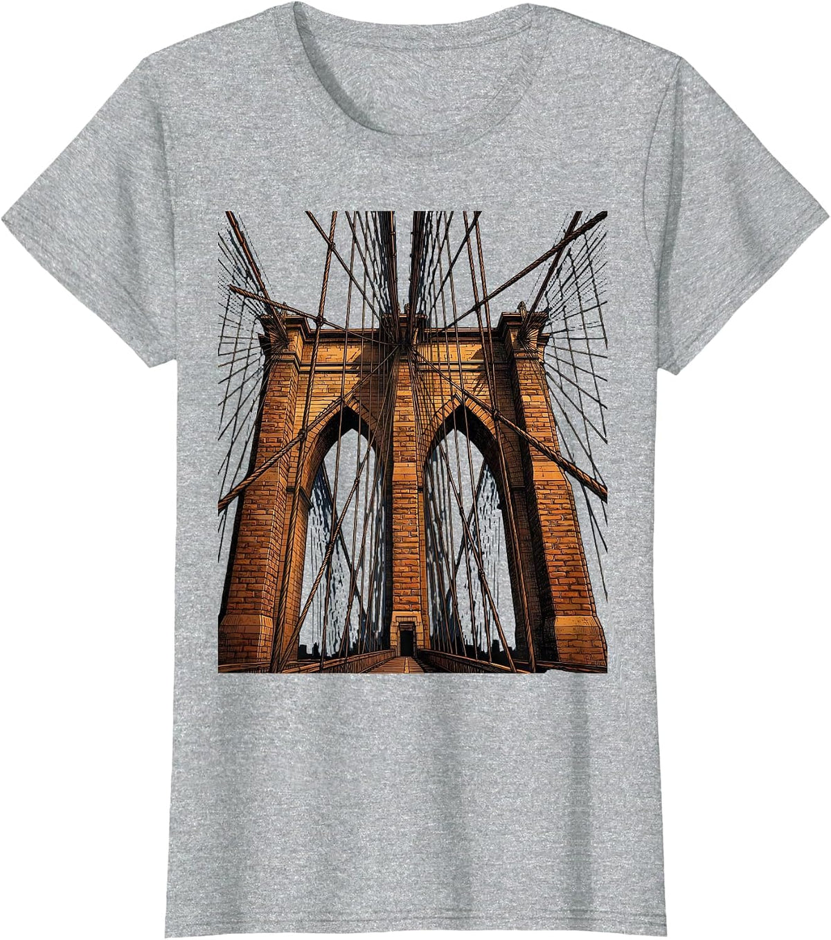 Brooklyn Bridge Low Angle NYC Graphic T-Shirt - Heather Grey