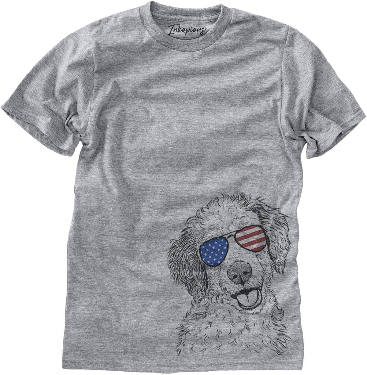 Inkopious Patriotic Hoge the Aussiedoodle Dog Triblend T-Shirt - Unisex Grey Crew Neck