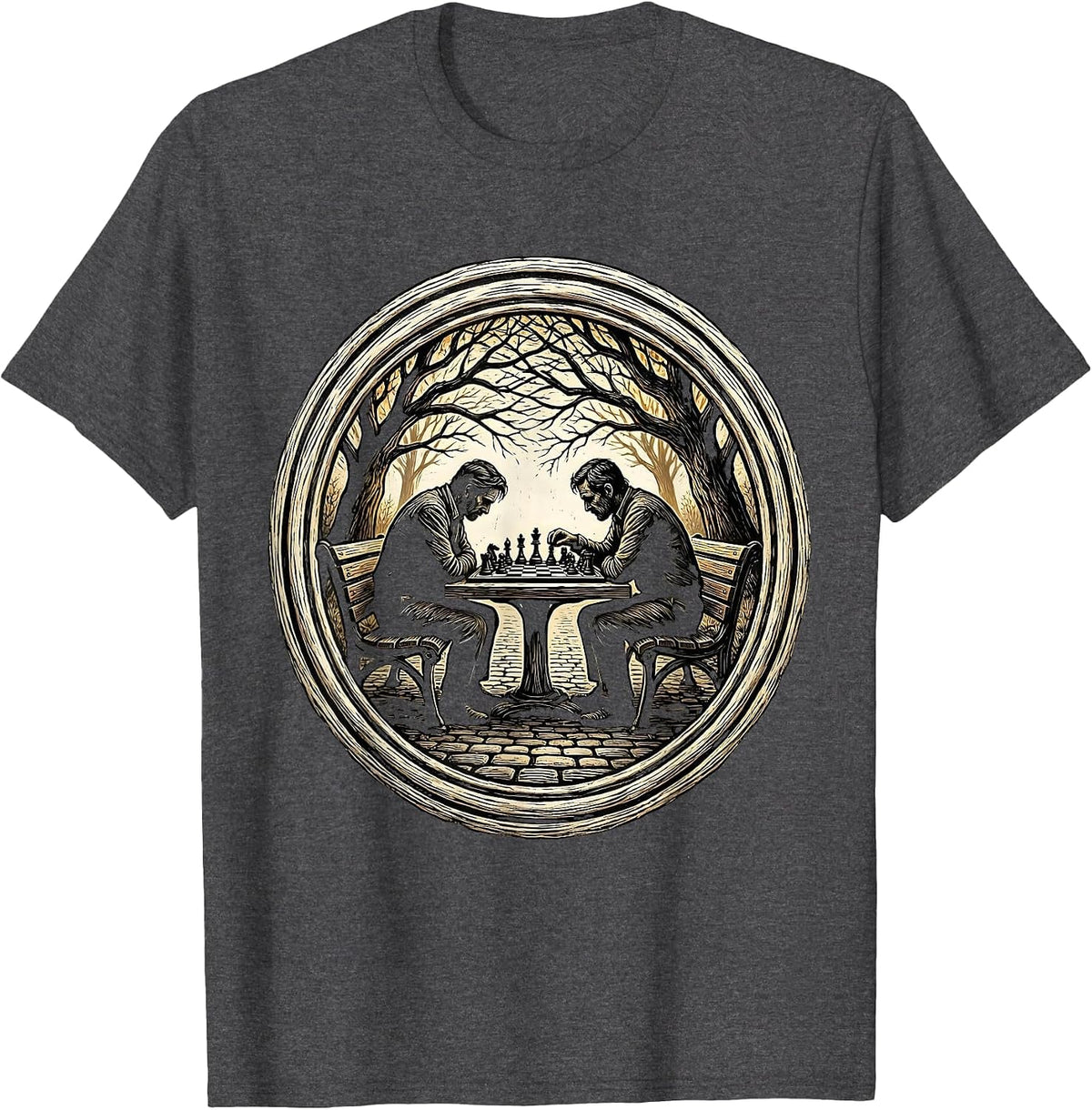 New York Chess Players in the Park Illustration T-Shirt - Dark Heather Grey