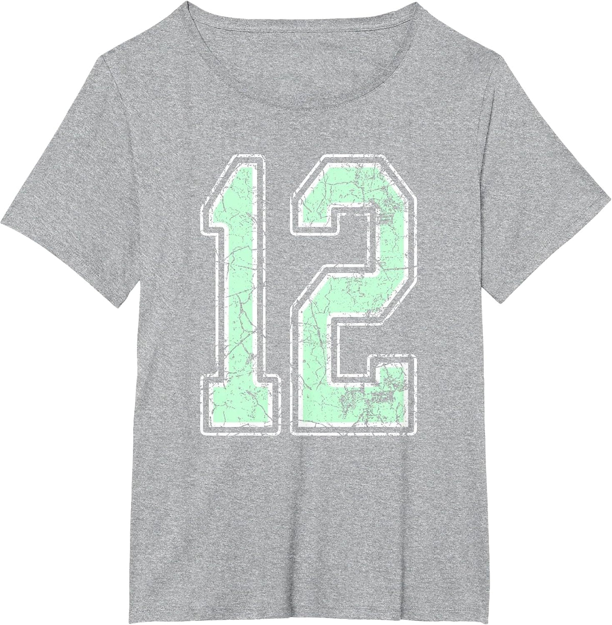 Mint Green White Sports Number 12 Jersey Uniform Player T-Shirt - Heather Grey