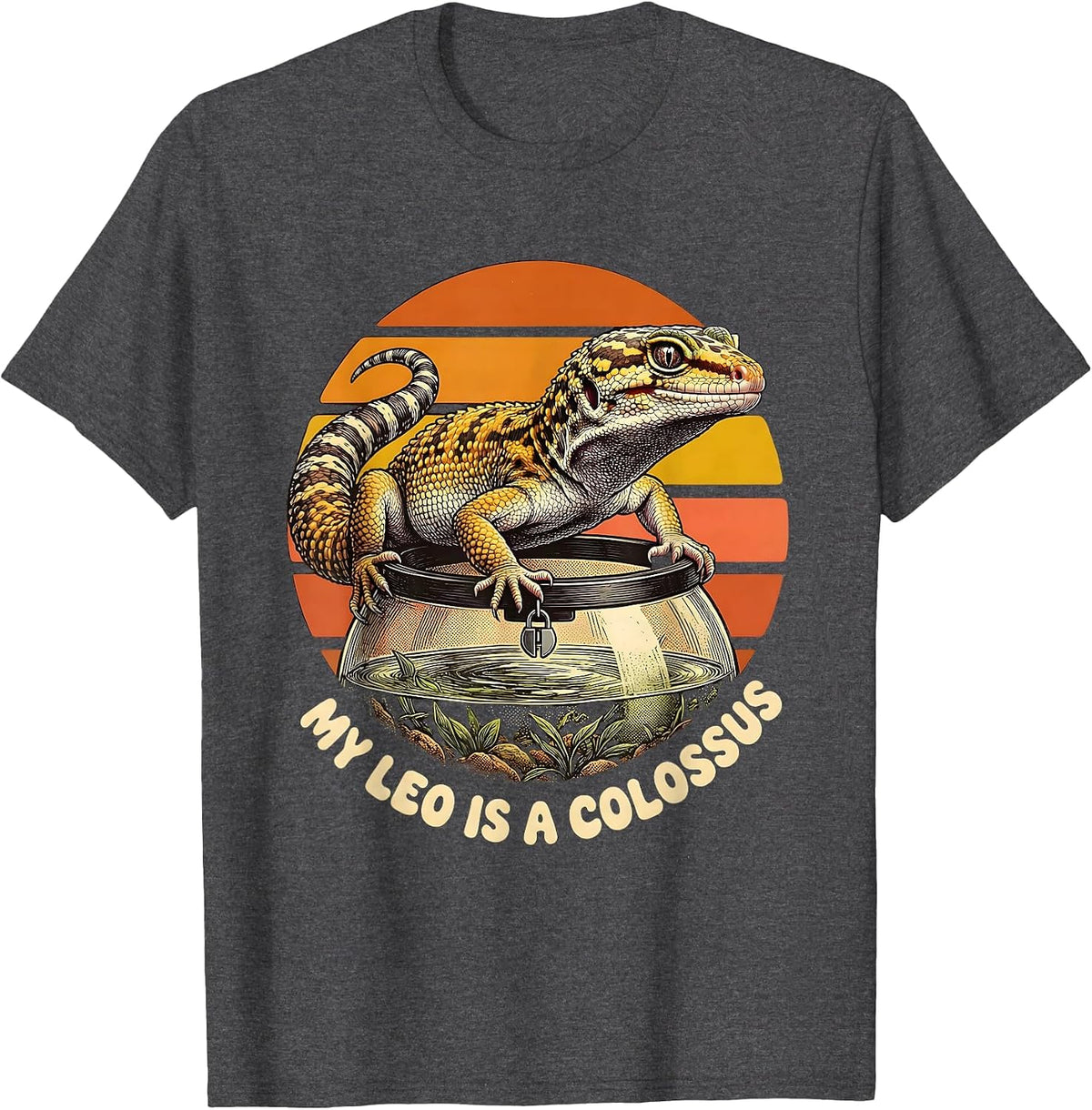 Men's My Leo Is A Colossus Retro 70s Funny Leopard Gecko Owner T-Shirt - Dark Heather Grey