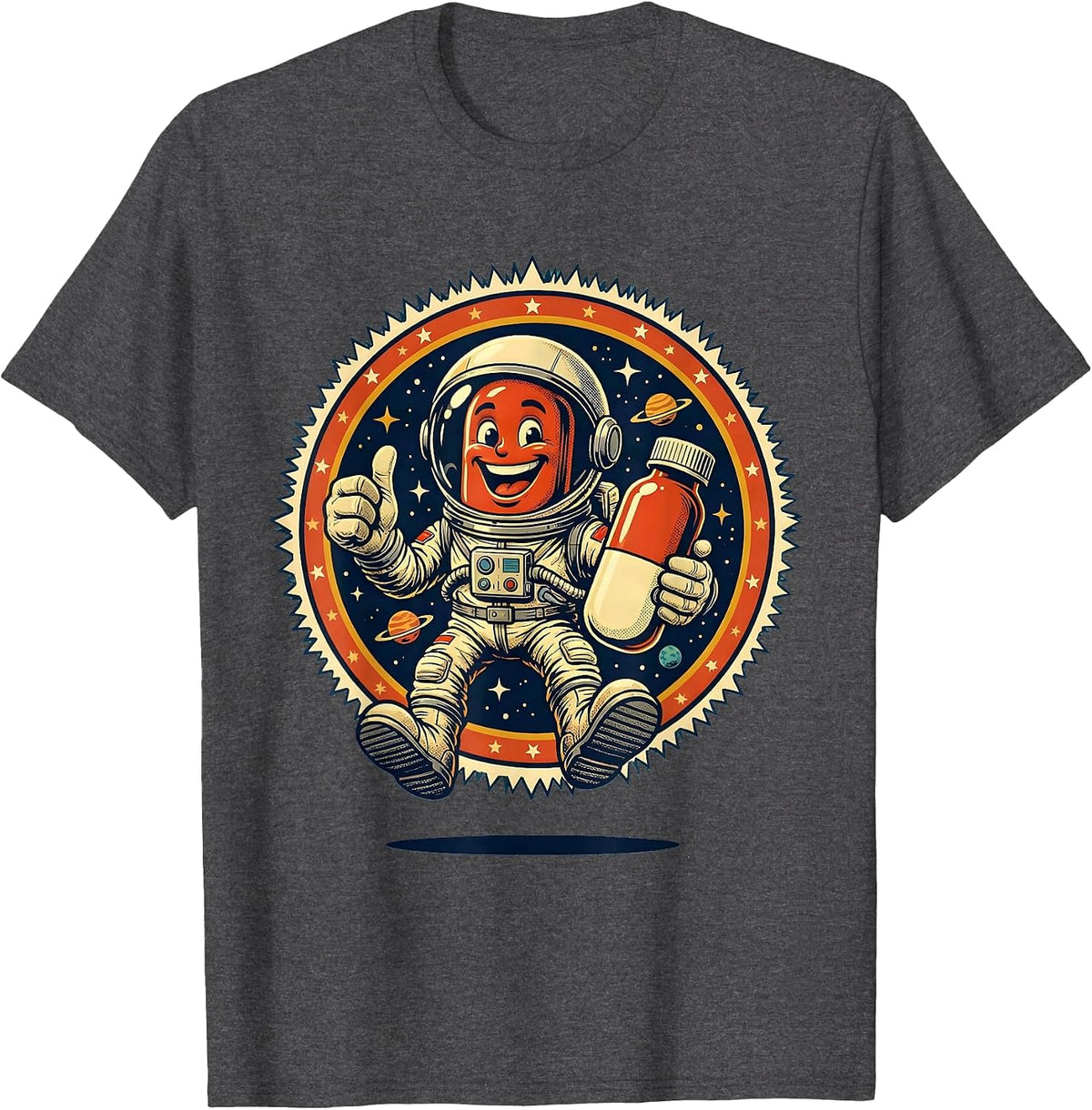 Pharmacy Technician Astronaut Space Pill Bottle T-Shirt - Dark Heather Grey