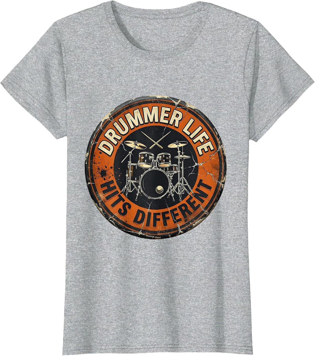 Drummer Life Hits Different Music Design T-Shirt - Heather Grey