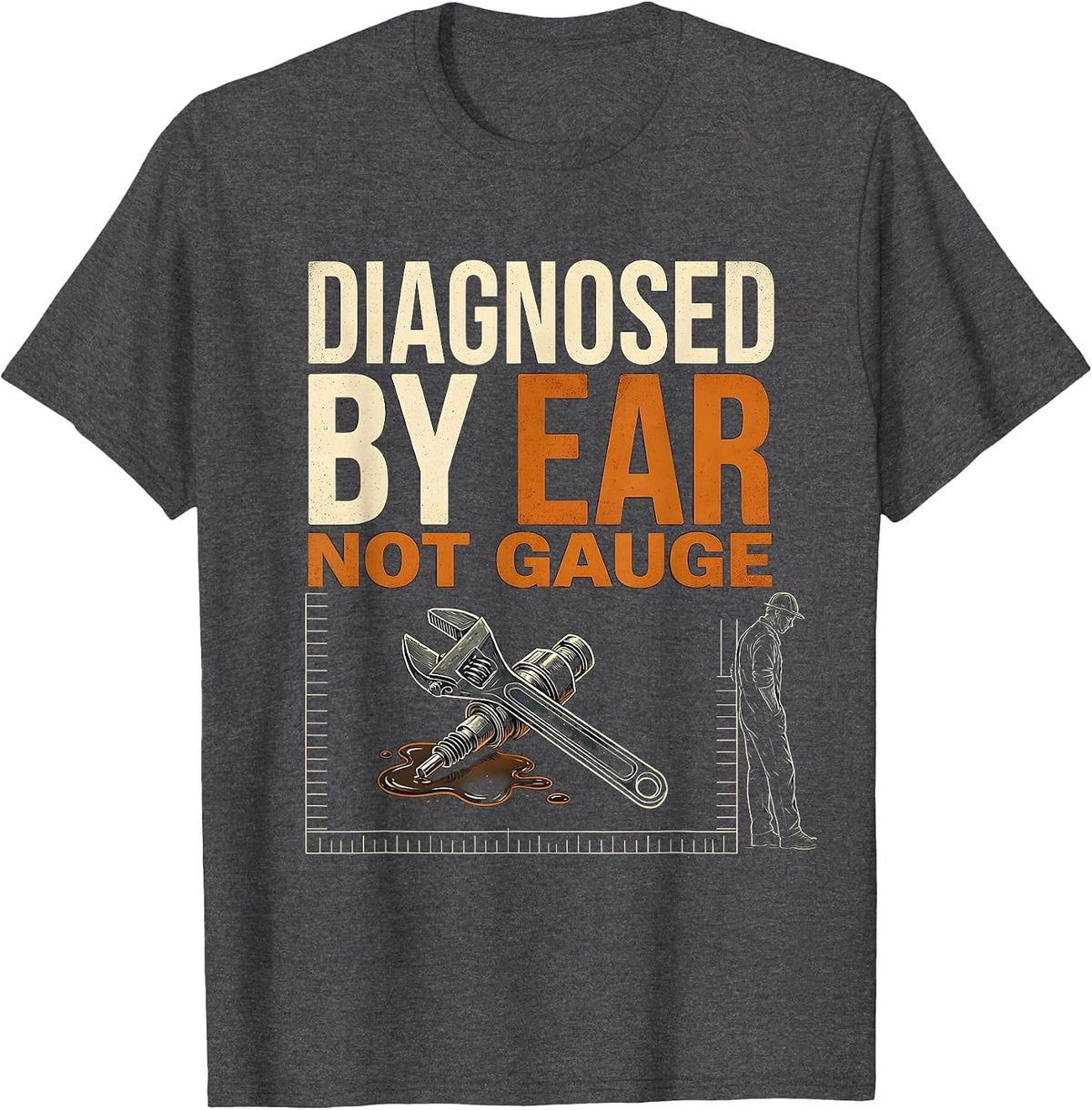 Men's Diagnosed By Ear, Not Gauge Funny Trucker Diesel Pickup T-Shirt - Dark Heather Grey