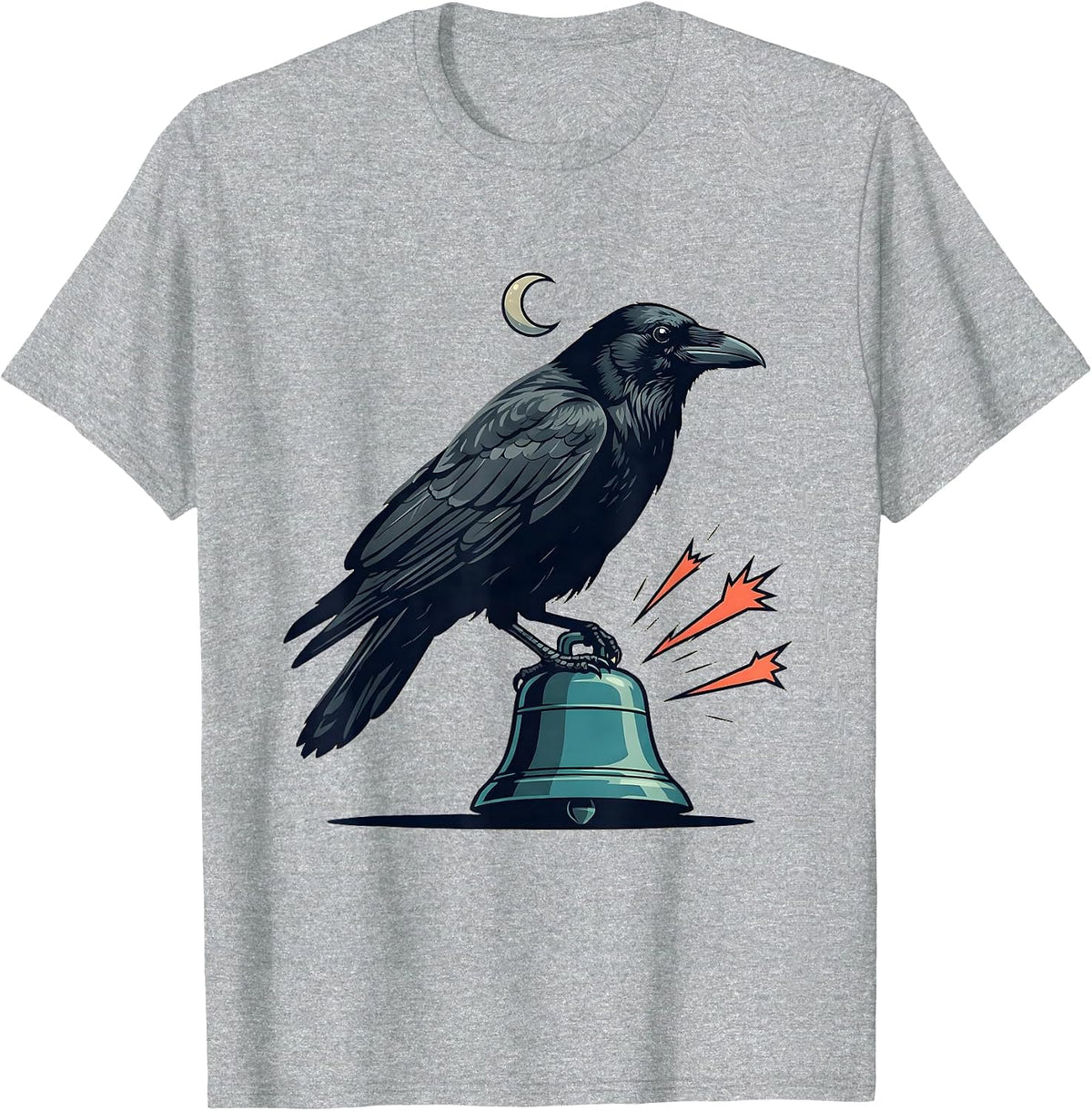 Men's Black Crow Bell Gothic Humor Halloween Dark Bird Lover T-Shirt - Heather Grey