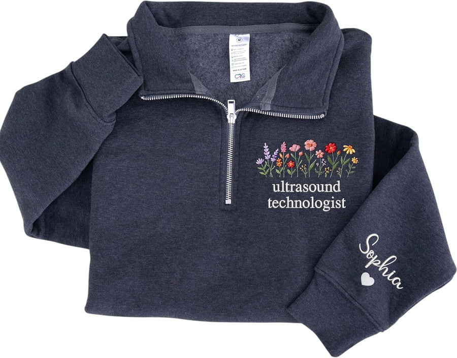 Personalized Embroidered Profession Quarter Zip Sweatshirt, Custom Gift for Nurse, Professors - Ultrasounf Technologist