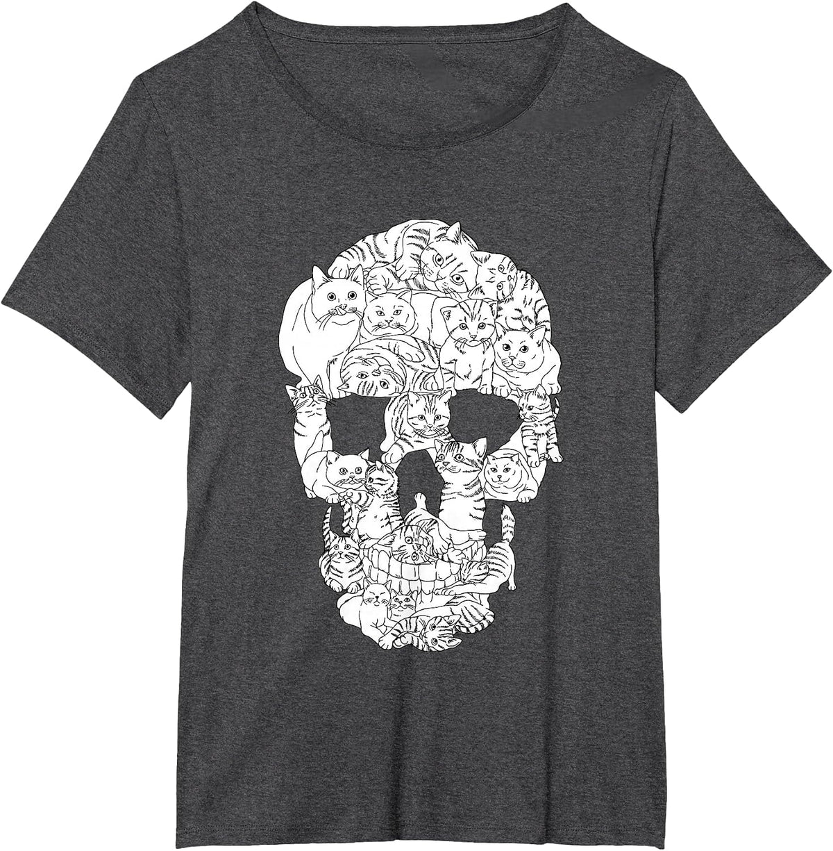 Cat Skull Kitty Skeleton Halloween Emo Goth Punk Girl Teens T-Shirt - Dark Heather Grey