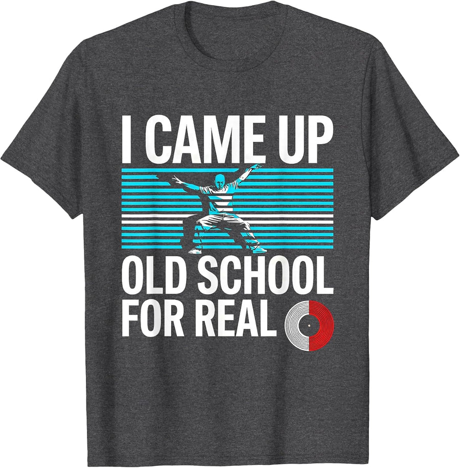 Men's I Came Up Old School For Real Retro Hip Hop Rap Nostalgia T-Shirt - Dark Heather Grey