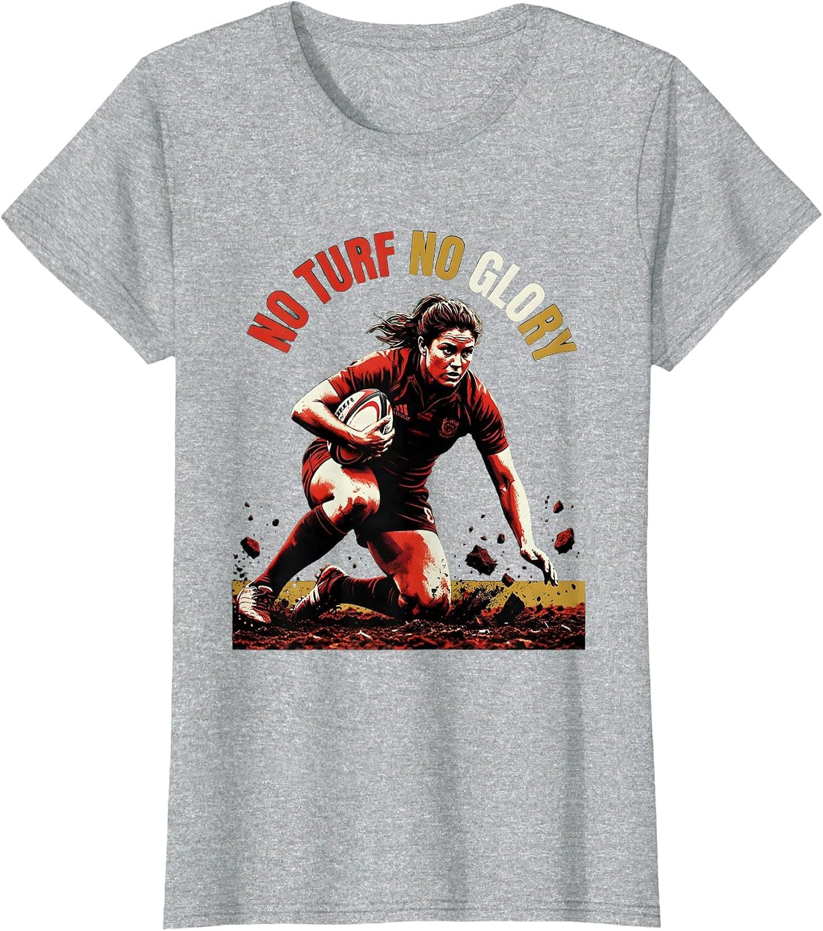 No Turf No Glory Rugby Graphic Design T-Shirt - Heather Grey