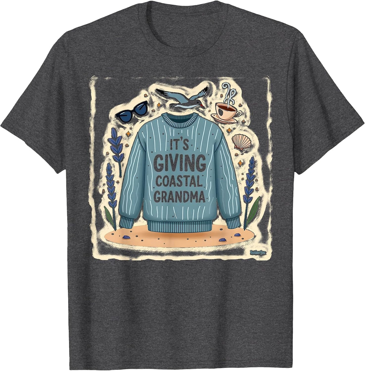It's Giving Coastal Grandma Sweater Beach Theme T-Shirt - Dark Heather Grey