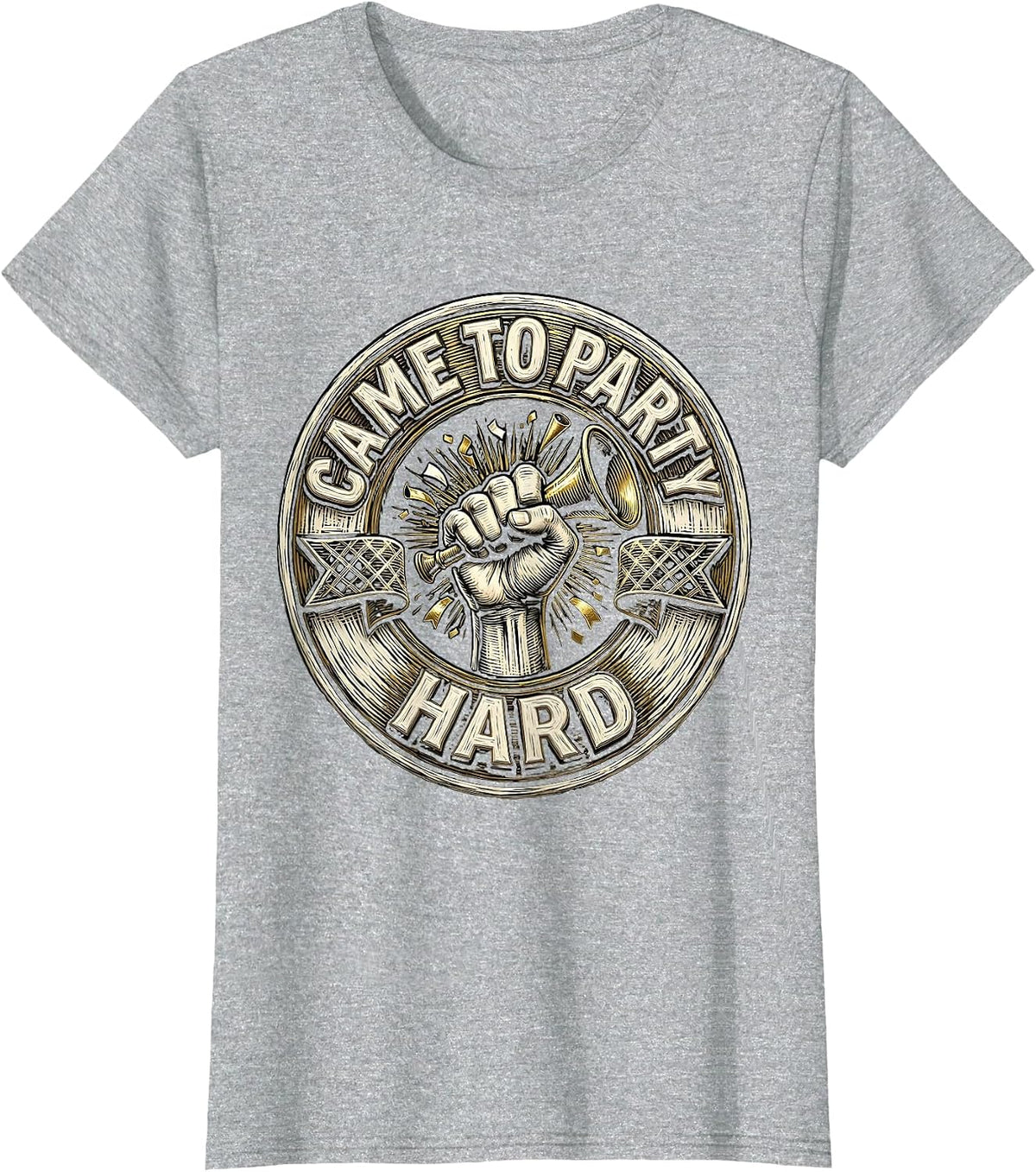 Came To Party Hard Bold Celebration Design T-Shirt - Heather Grey