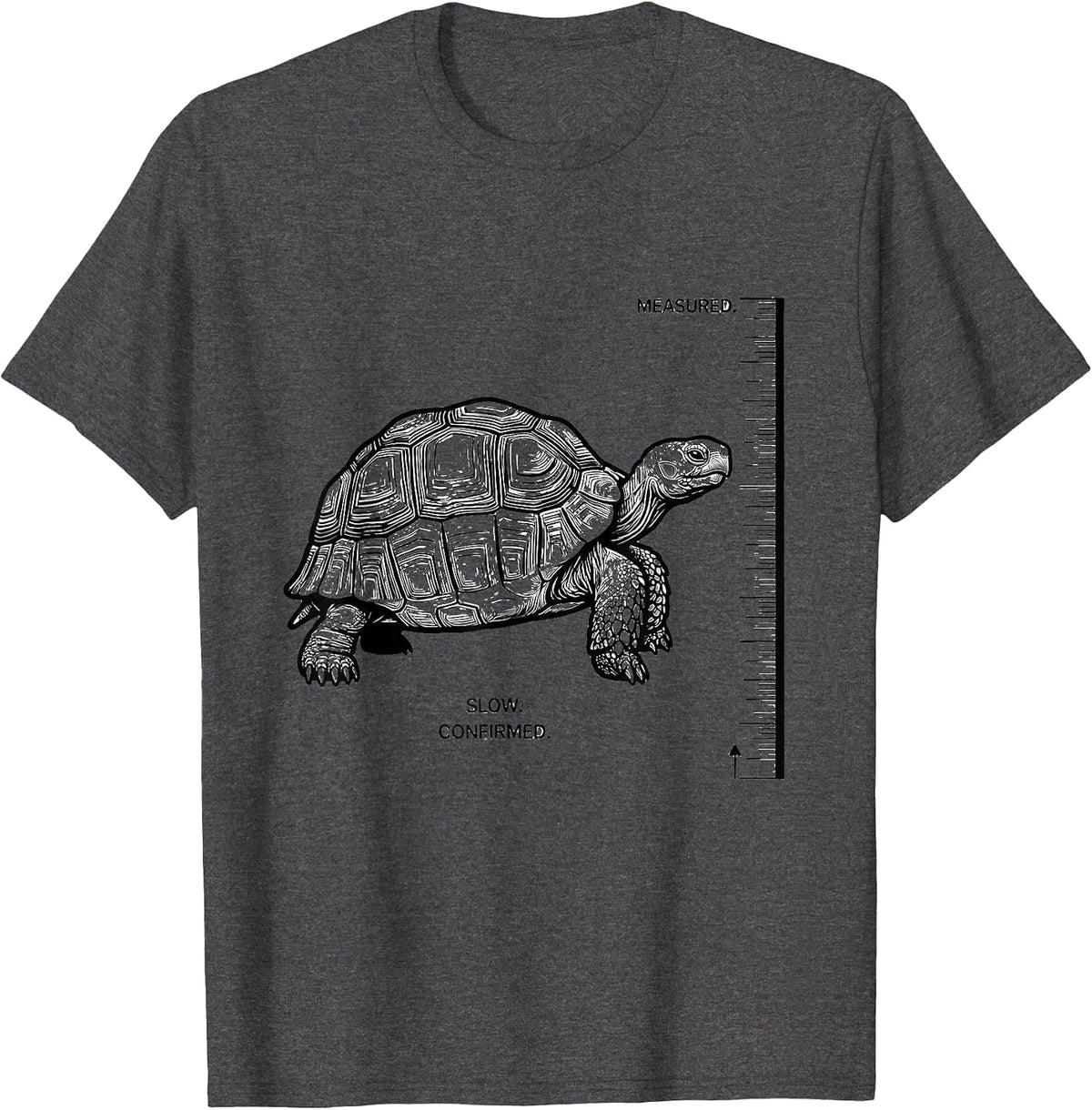 Measured Slow Confirmed Tortoise Lover Turtle Humor T-Shirt - Dark Heather Grey