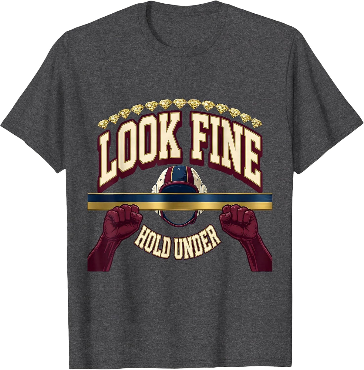 Look Fine, Hold Under Sparkle Varsity Water Polo Player T-Shirt - Dark Heather Grey