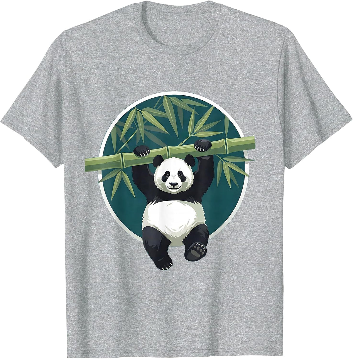 Men's Panda Hanging From Bamboo Branch Illustration T-Shirt - Heather Grey
