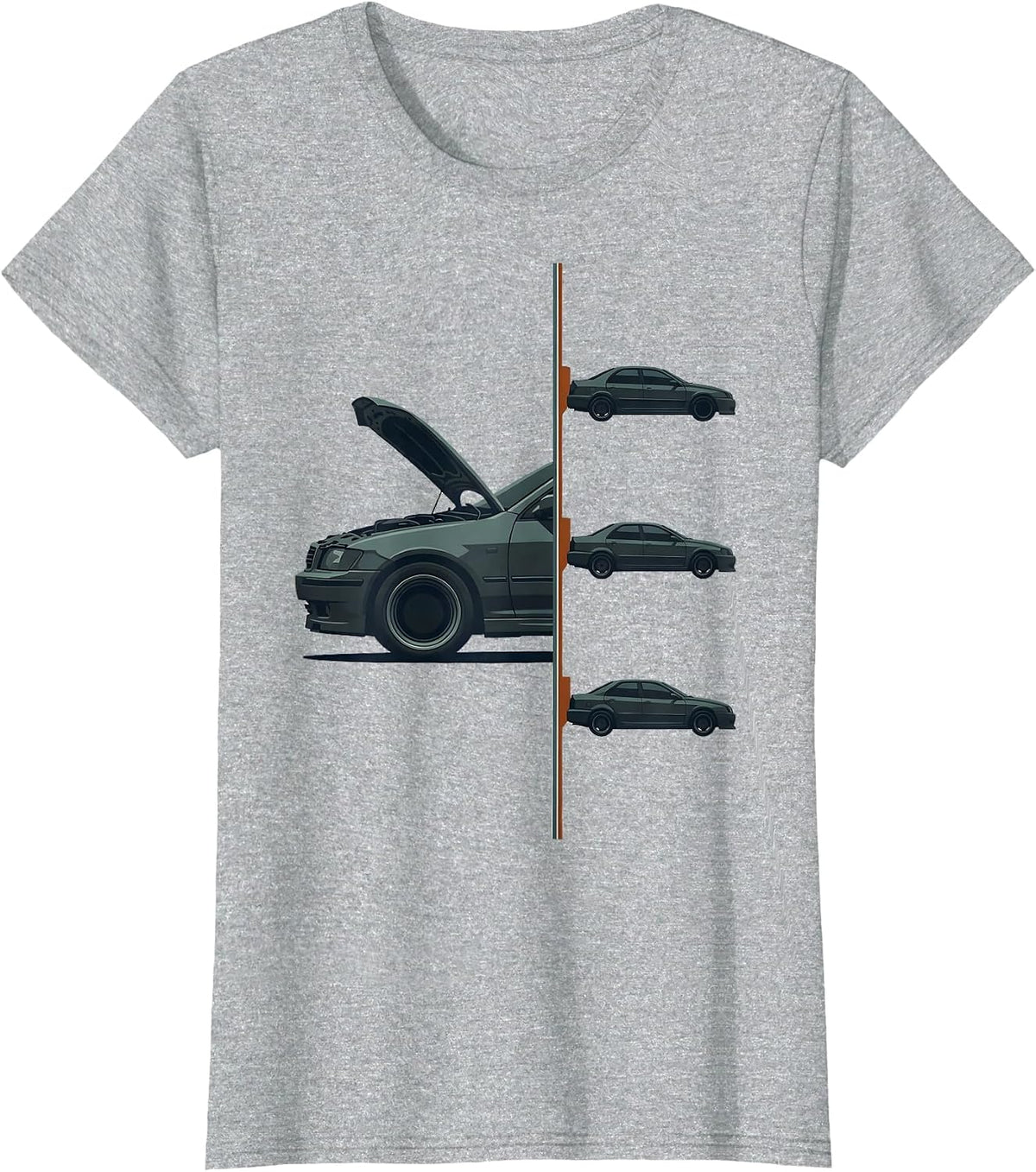 Split Garage Bay Mechanic Car Guy Deadpan Humor T-Shirt - Heather Grey