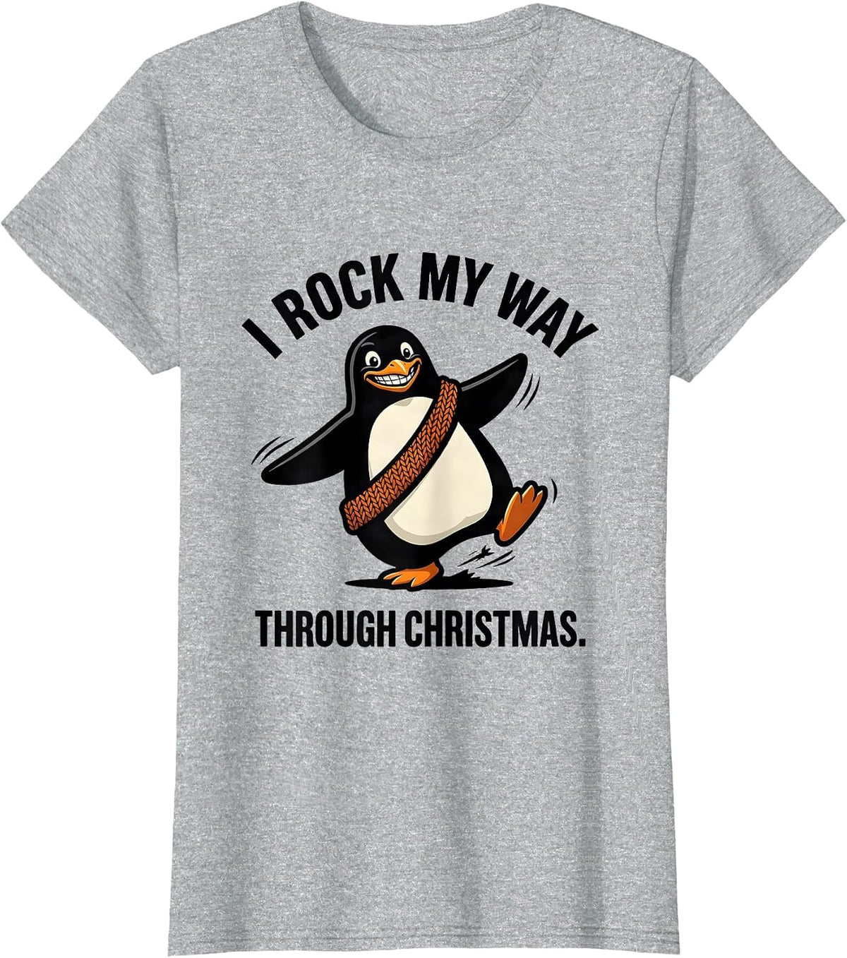 I Rock My Way Through Christmas Funny Ugly Christmas Penguin T-Shirt - Heather Grey