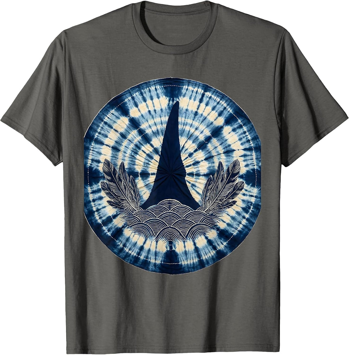 Shark Fin Tie Dye Waves Graphic Design T-Shirt - Asphalt Grey