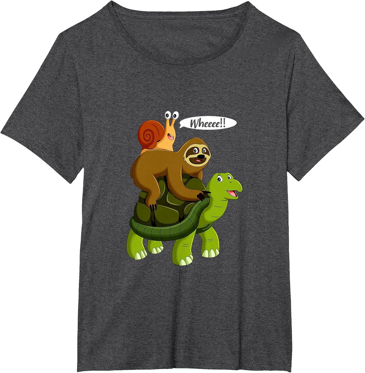 Snail Riding A Turtle Riding A Sloth Whee Funny Sloth T-Shirt - Dark Heather Grey