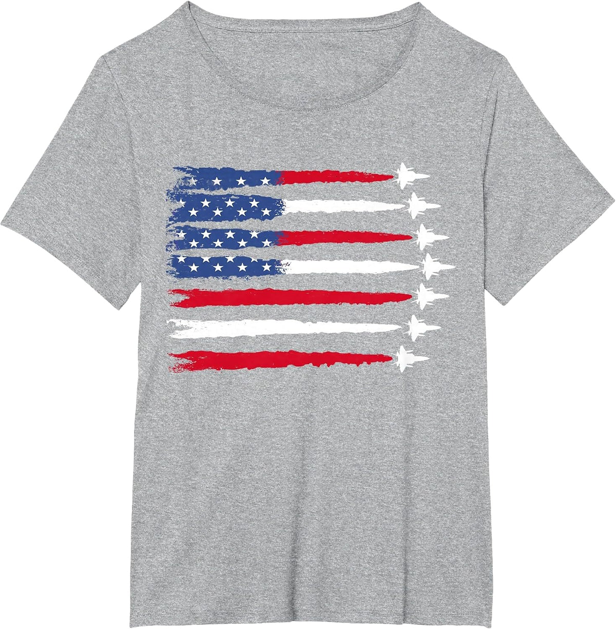 Patriotic Red White Blue USA Flag Fighter Jets 4th of July T-Shirt - Heather Grey